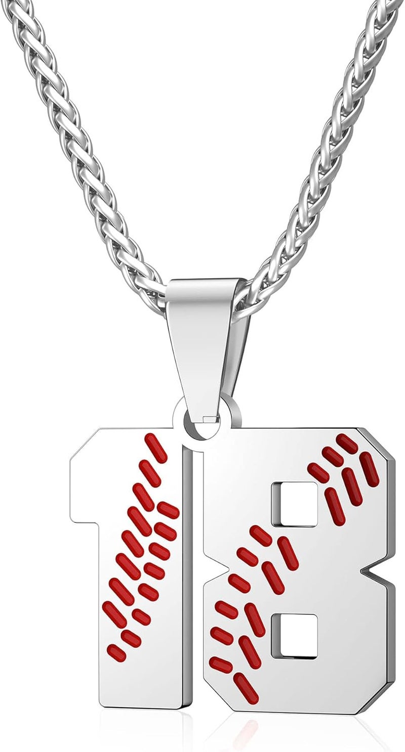 Wikavanli Personalized Baseball Jersey Number 00-99 Necklace - Stainless Steel Baseball Chain Pendant Necklace - Team Jewelry Gift for Boys, Girls, Men, Women - Image 1
